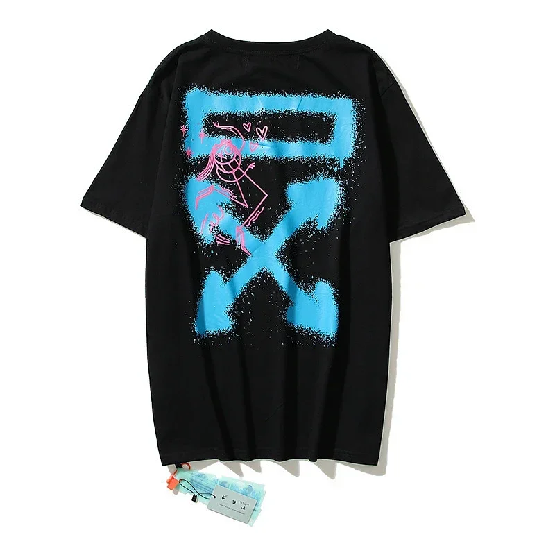 OFF-WHITE Black T-Shirt Blue Arrow & Pink Print