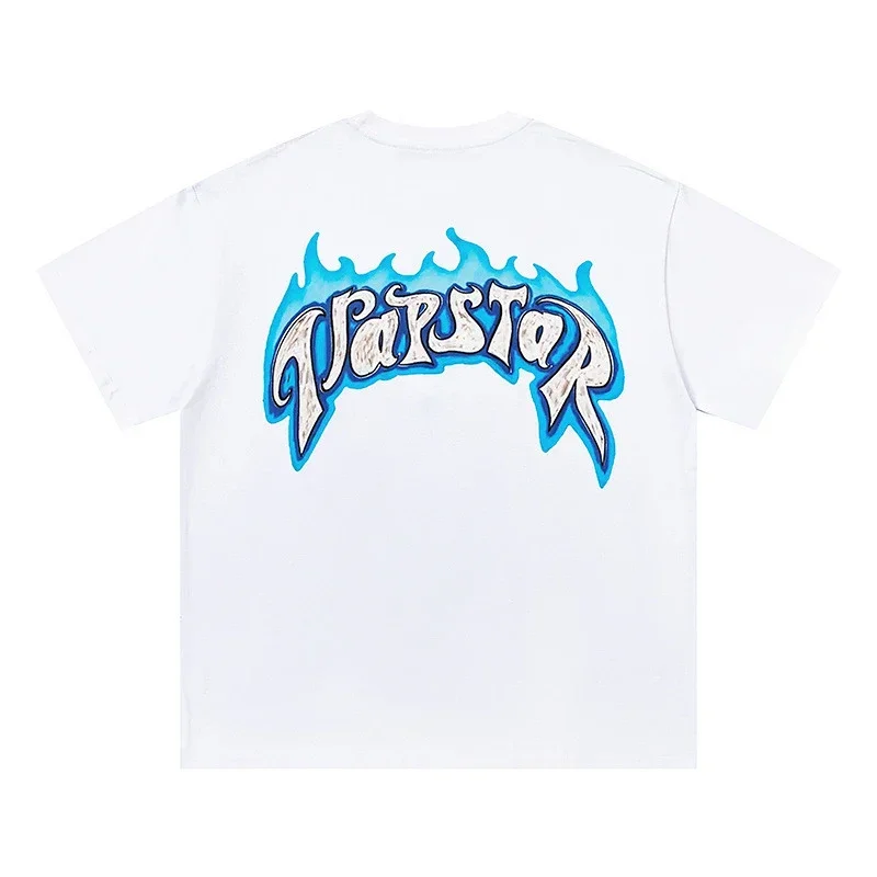 Napstar White T-Shirt Blue Flame Back Graphic