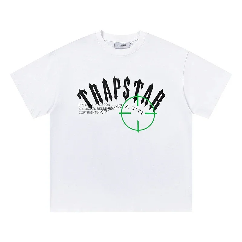 TRAPSTAR White T-Shirt: Green Crosshair & Black Logo