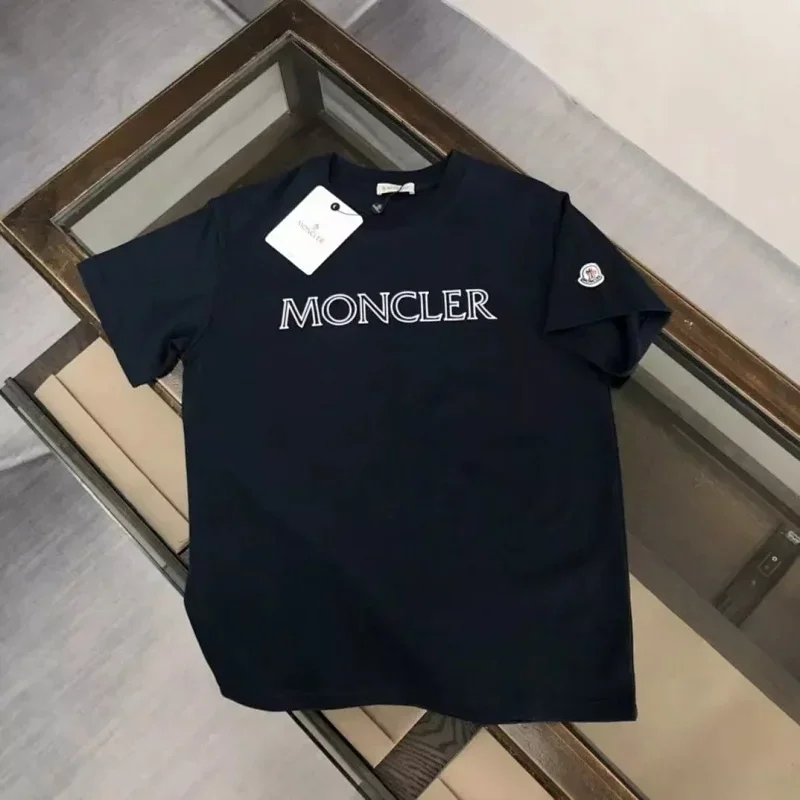 Moncler Navy Chest Logo Print Sleeve Brand Tag T-Shirt