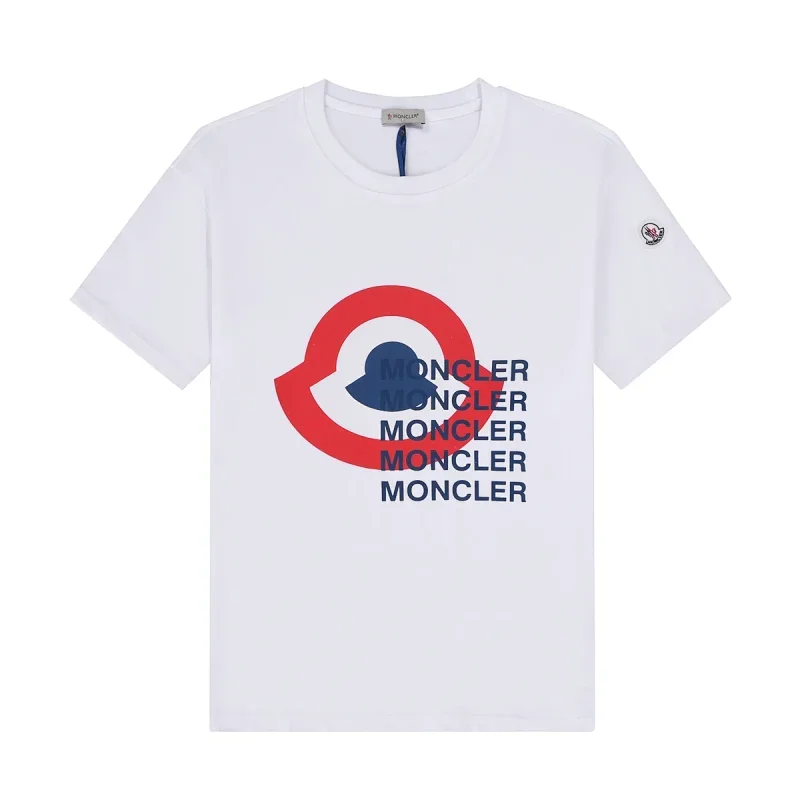 Moncler White T-Shirt with Red Circle & Blue Logo