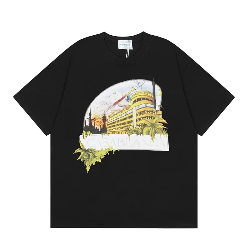 Casablanca Black T-Shirt Architectural & Plant Print