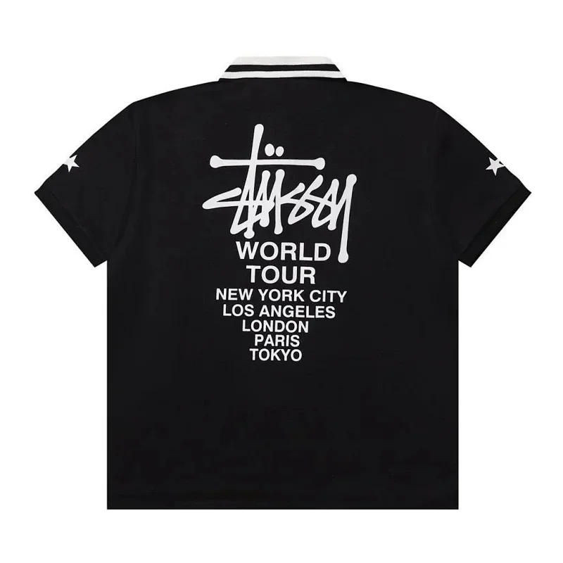 Stussy Black World Tour Graphic Polo T-Shirt