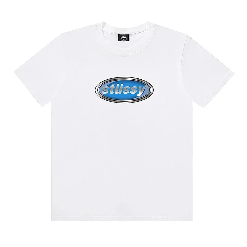 Stussy White Blue Oval Stüssy Logo T-Shirt
