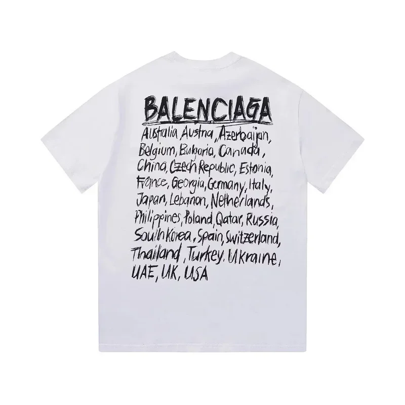 BALENCIAGA White T-Shirt with Country Names Print