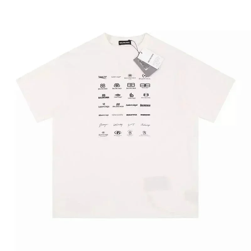 BALENCIAGA White Multiple Brand Logos Text Prints T-Shirt