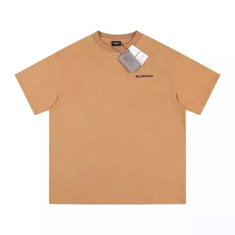 Balenciaga Camel Short-Sleeve Crew-Neck Chest Logo T-Shirt