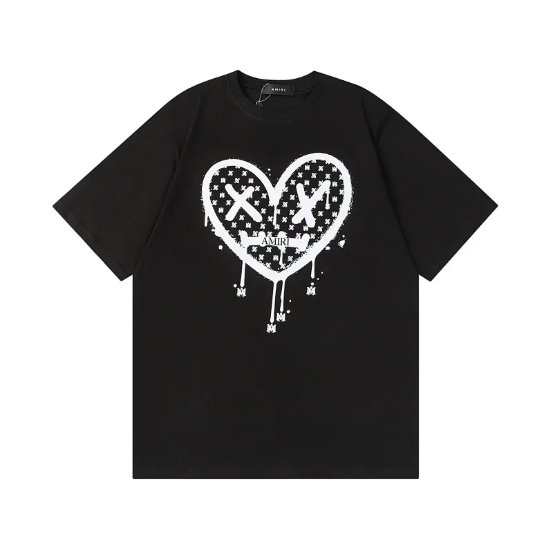 AMIRI Black T-Shirt with Heart XX-Eyes & Drip Paint
