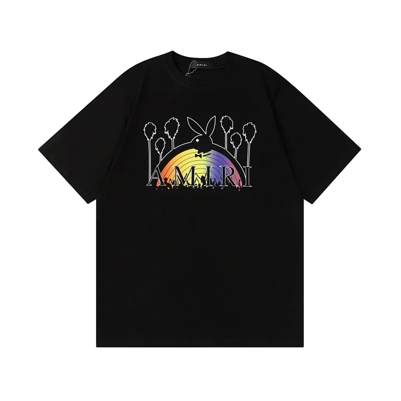 AMIRI Black Rainbow Playboy Bunny Palm Trees AMIRI Logo T-Shirt