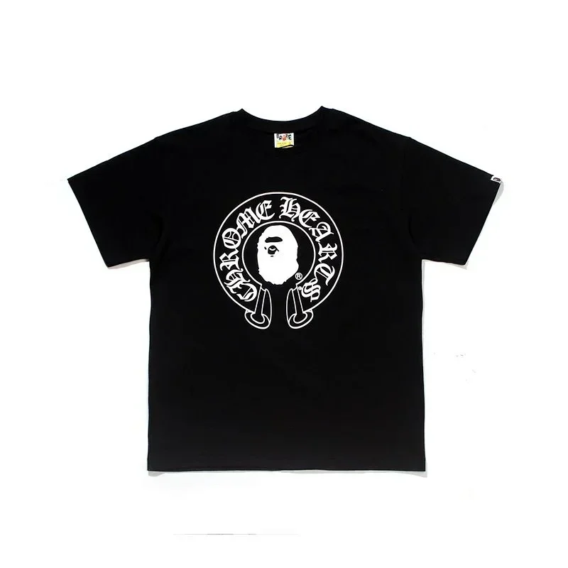 BAPE Black T-Shirt with Ape Head & Chrome Hearts Horseshoe