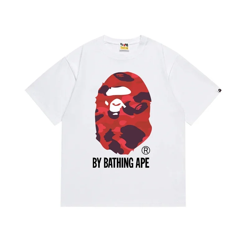 BAPE White Red Camo Ape Head "BY BATHING APE" T-Shirt