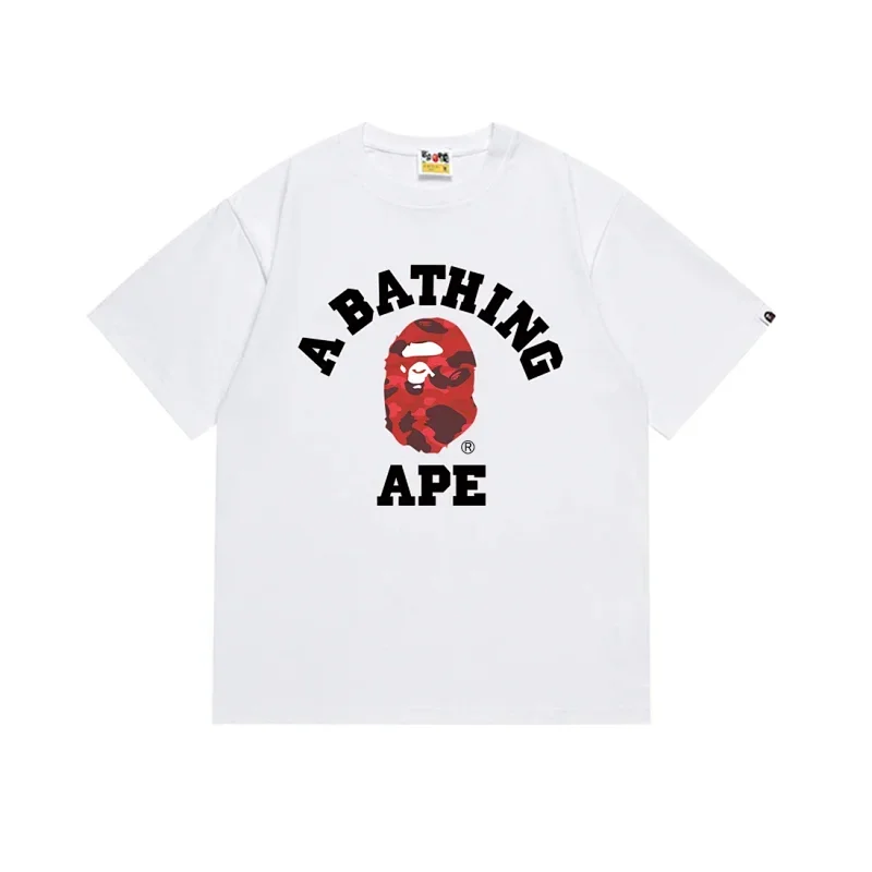 A BATHING APE White T-Shirt Red Camo Ape Head