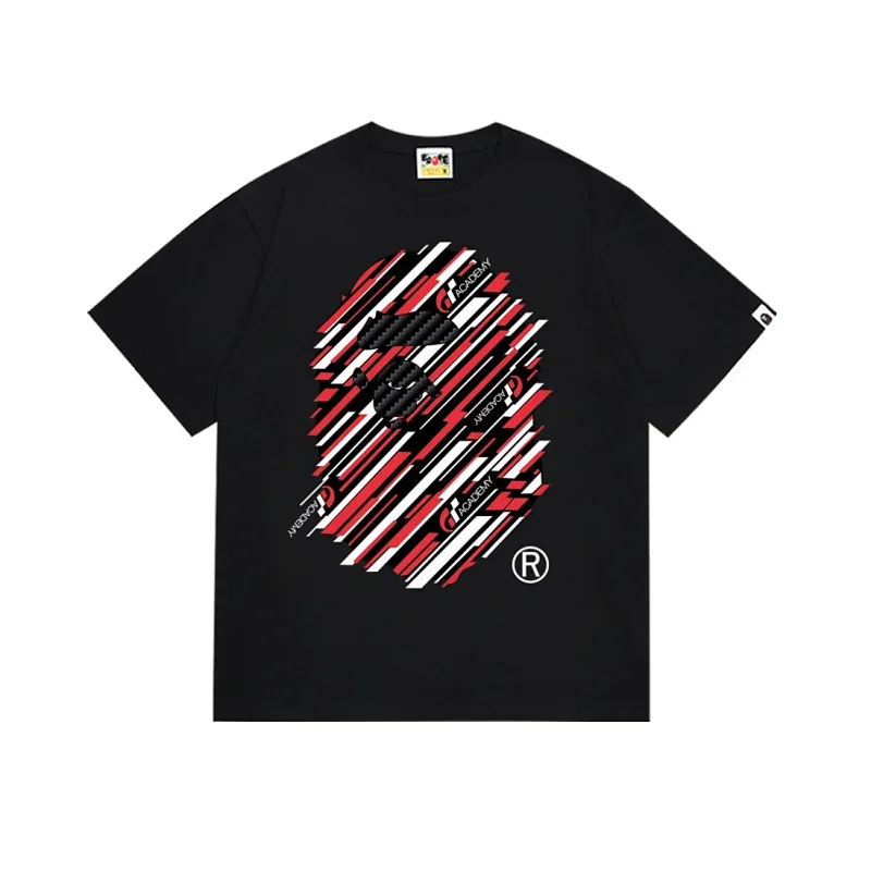 BAPE Black Ape Head Red White Stripes Brand Details T-Shirt