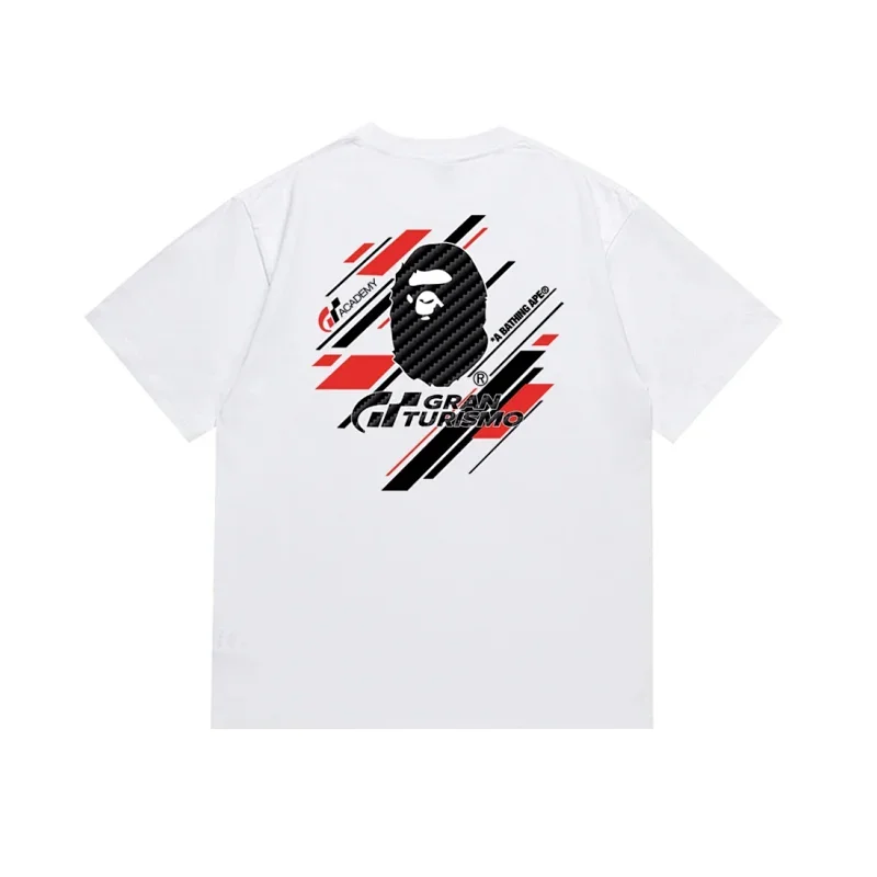 A BATHING APE White Ape Head Gran Turismo Red Black Stripes T-Shirt