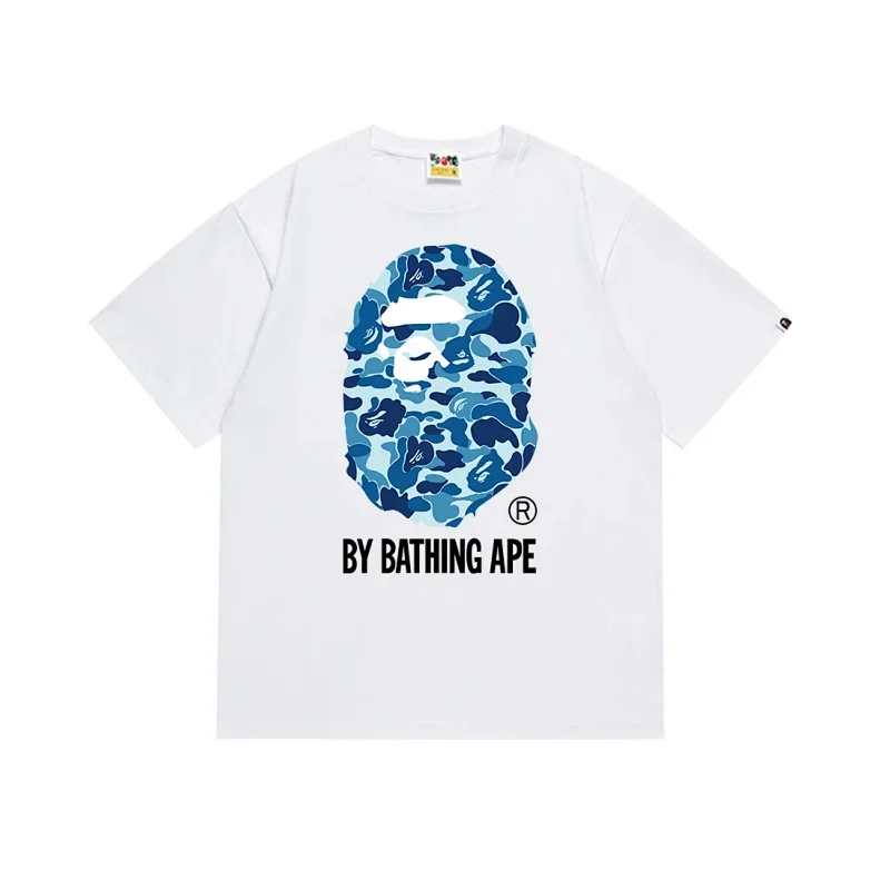 BAPE White T-Shirt Blue Camo Ape Head