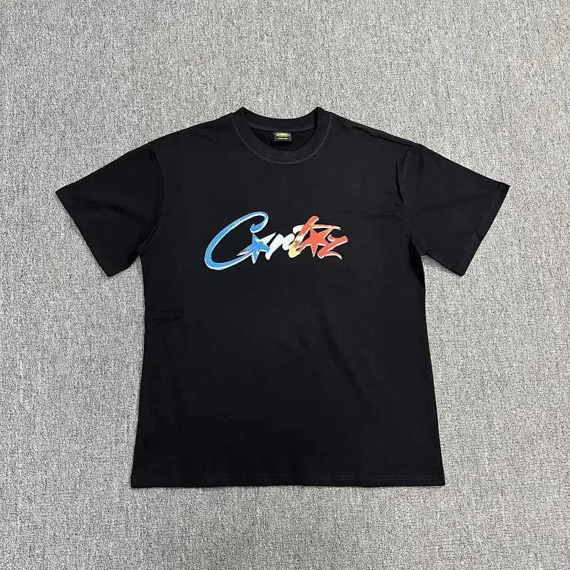 Corteiz Black Colorful Gradient Logo T-Shirt