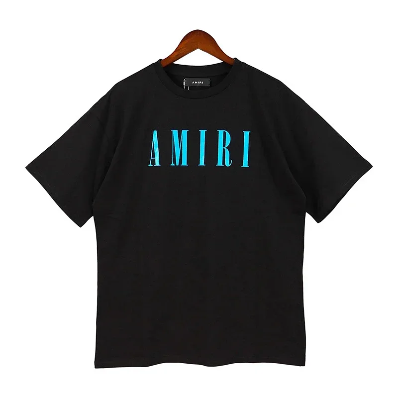 AMIRI Black T-Shirt Blue Logo Print