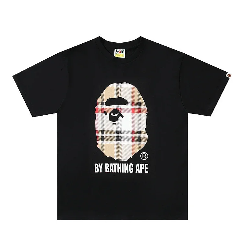 BAPE Black Plaid Ape Head Tee