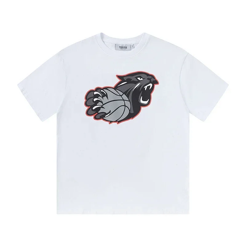 TIDEBLEND White Black Panther Basketball Graphic T-Shirt
