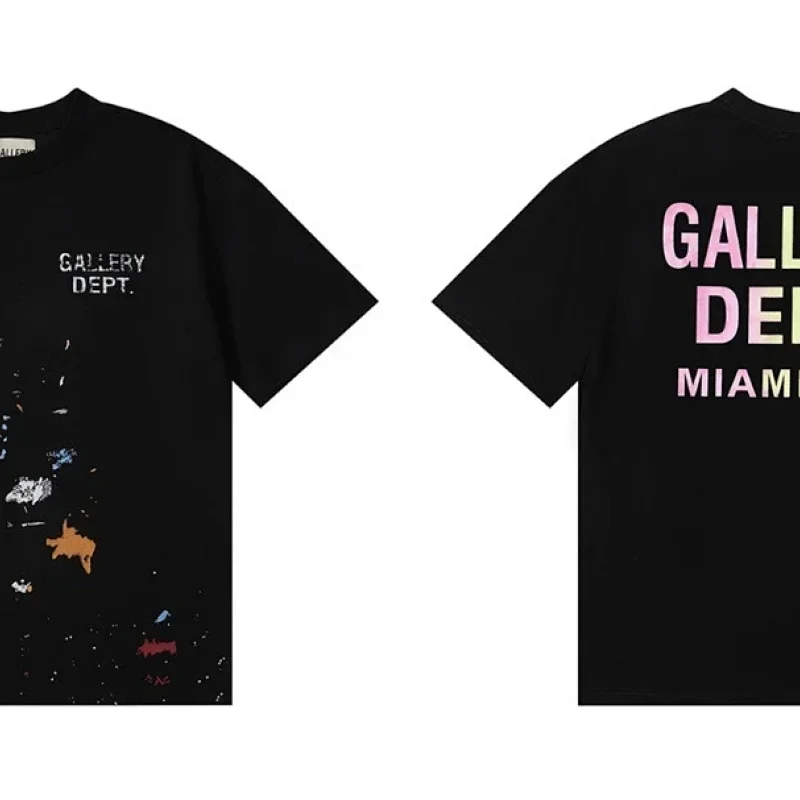 GALLERY DEPT. Black T-Shirt: Front Text & Splashes, Back MIAMI