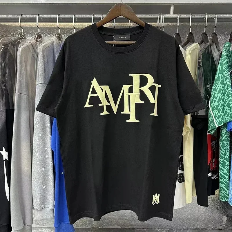 AMIRI Black T-Shirt with Gold Logo & M Print