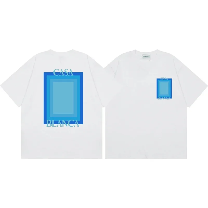 CASA BLANCA White Front Pocket Back Blue Square Pattern T-Shirt