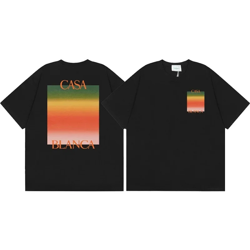 CASA BLANCA Black Gradient Graphic Front-Back Logo T-Shirts