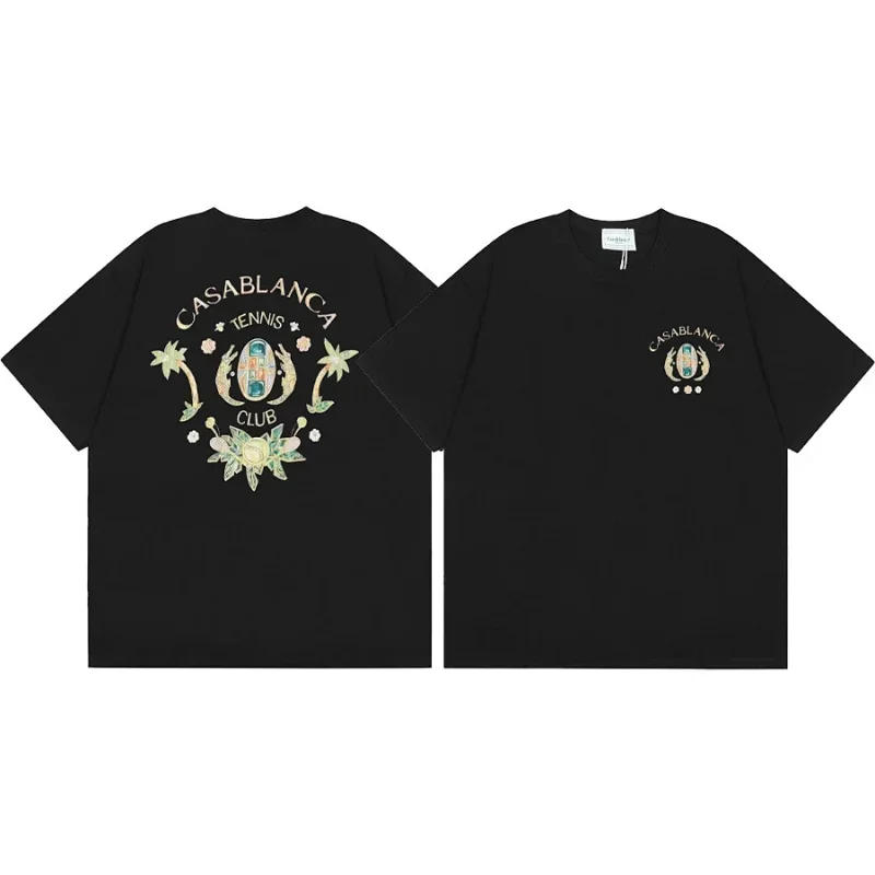 CASABLANCA Black Back Tennis Club Graphic Palm Tree Floral T-Shirt