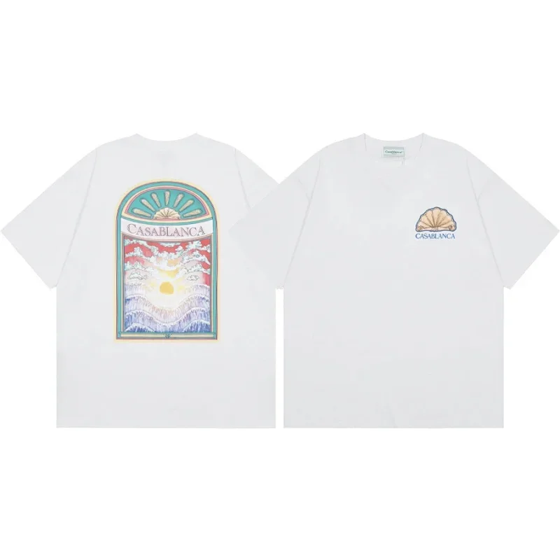 Casablanca White T-Shirt with Sunrise Waves Back & Shell Chest