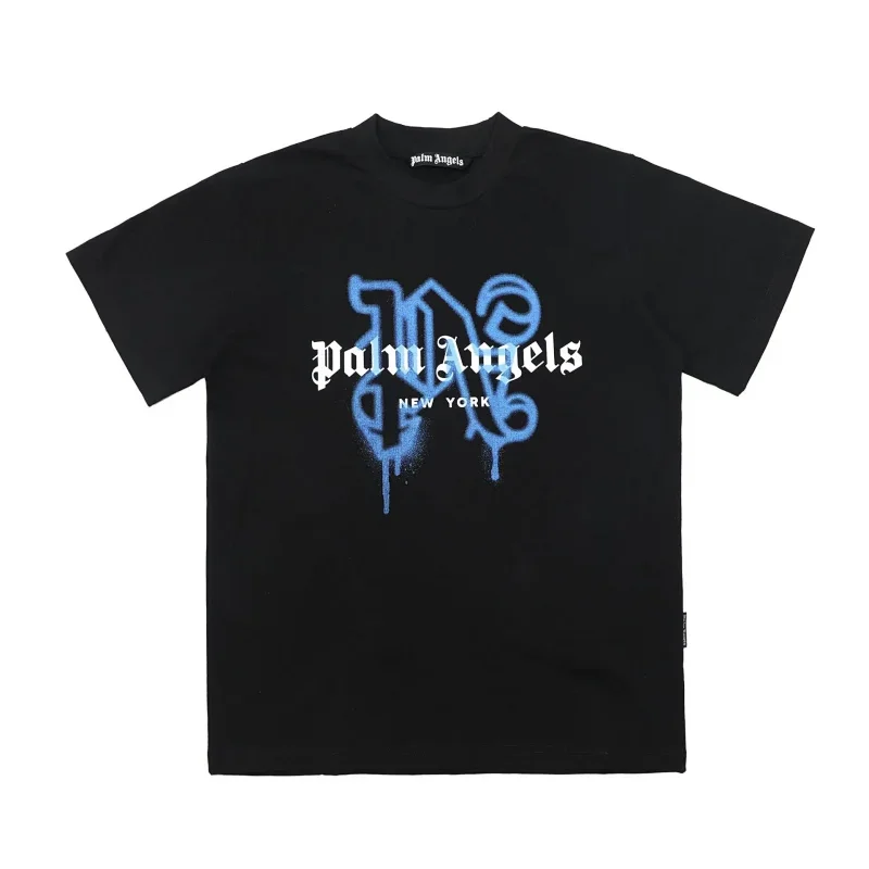 Palm Angels Black Blue Graffiti Logo "Palm Angels NEW YORK" Text T-Shirt