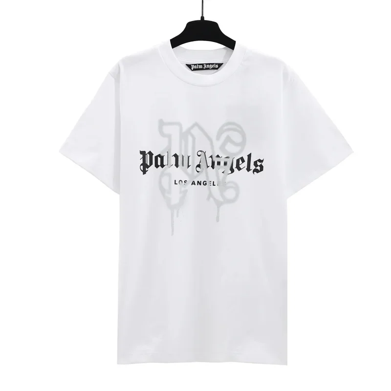 Palm Angels White Gothic Logo Print T-Shirt