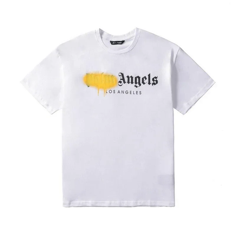 Palm Angels White Yellow Graffiti Print "Angels LOS ANGELES" Text T-Shirt