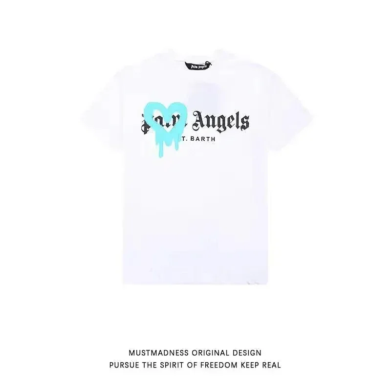 Mustmadness White Blue Dripping Heart Gothic Text T-Shirt