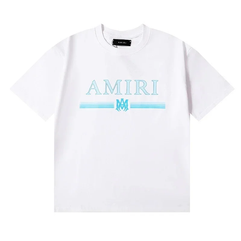 AMIRI White T-Shirt Blue Logo & Stripes