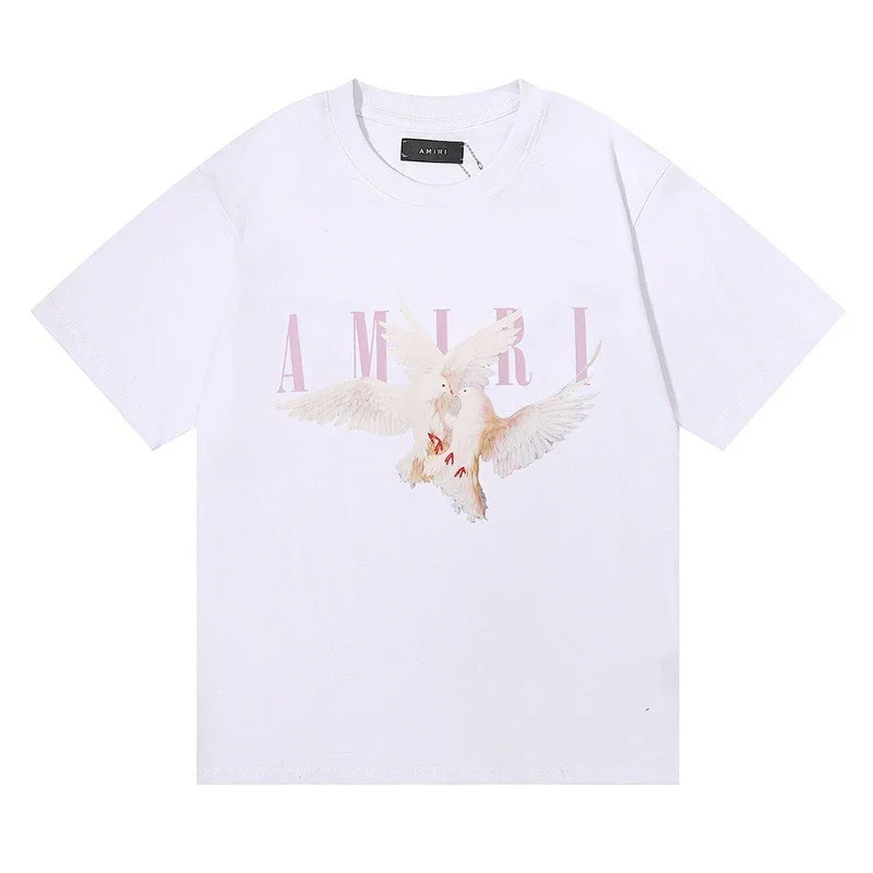 AMIRI White Two White Doves Pink AMIRI Lettering T-Shirt
