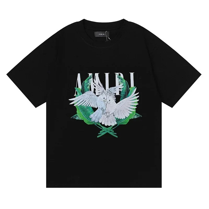 AMIRI Black T-Shirt with Bird & Leaf Print