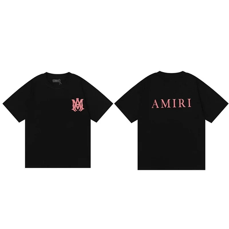 AMIRI Black T-Shirt with Pink M Logo