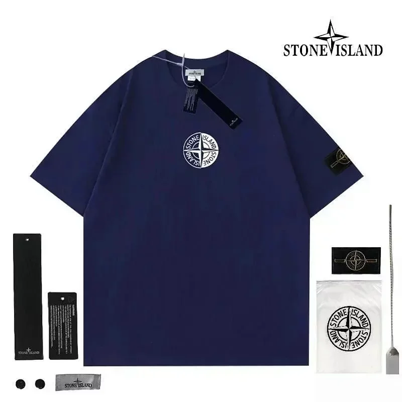 STONE ISLAND Navy Blue Compass Logo Brand Accessories T-Shirts