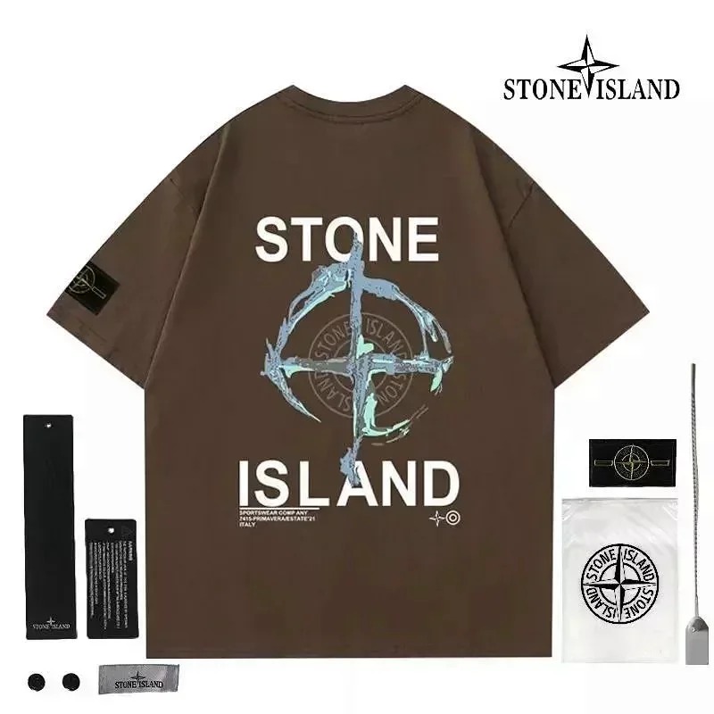 STONE ISLAND Brown Logo Graphic T-Shirt & Accessories