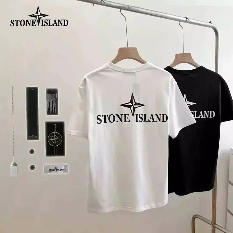 STONE ISLAND Back Logo Text T-Shirts White/Black