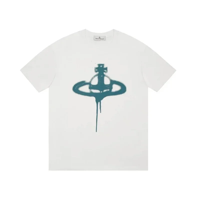 Vivienne Westwood White Blue Dripping Orb Logo T-Shirt