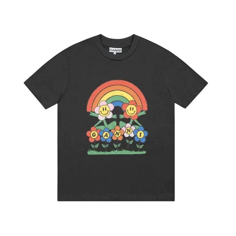 GANNI Rainbow Smiley Flower Graphic T-Shirt