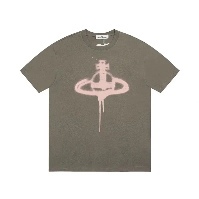 Vivienne Westwood Olive Green Pink Dripping Saturn Logo T-Shirt