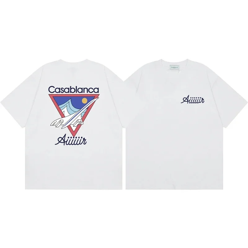 Casablanca White Back Plane Graphic Front "Aiiiir" Embroidery T-Shirt