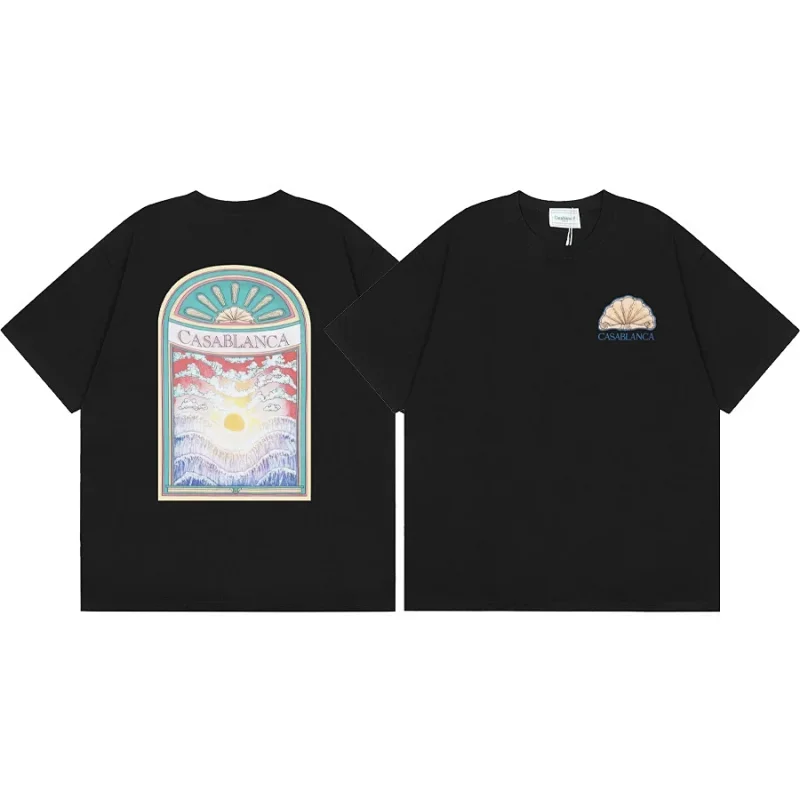 Casablanca Black Shell Embroidery Sunrise Wave Graphic T-Shirt