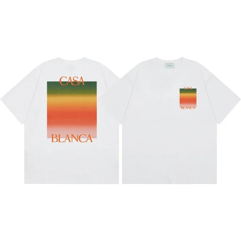 CASA BLANCA White Front Back Gradient Graphic Print T-Shirts
