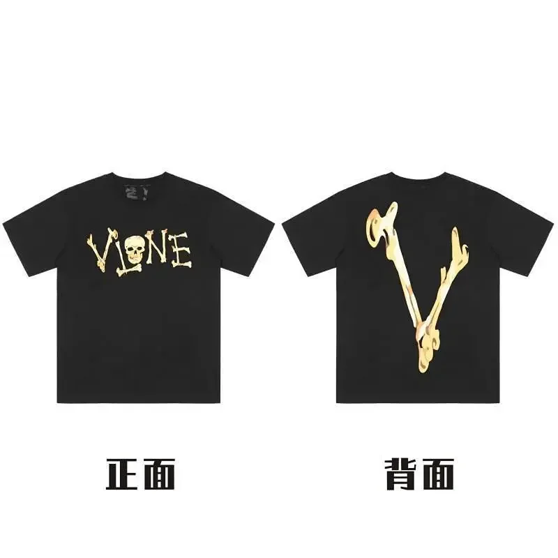 VLONE Black T-Shirt Gold Skull Front & Bone Back