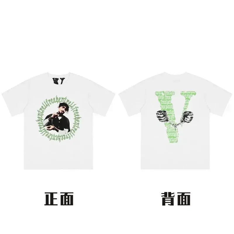 VLONE White Tee: Front Print, Green Circle & Back V-Handcuffs