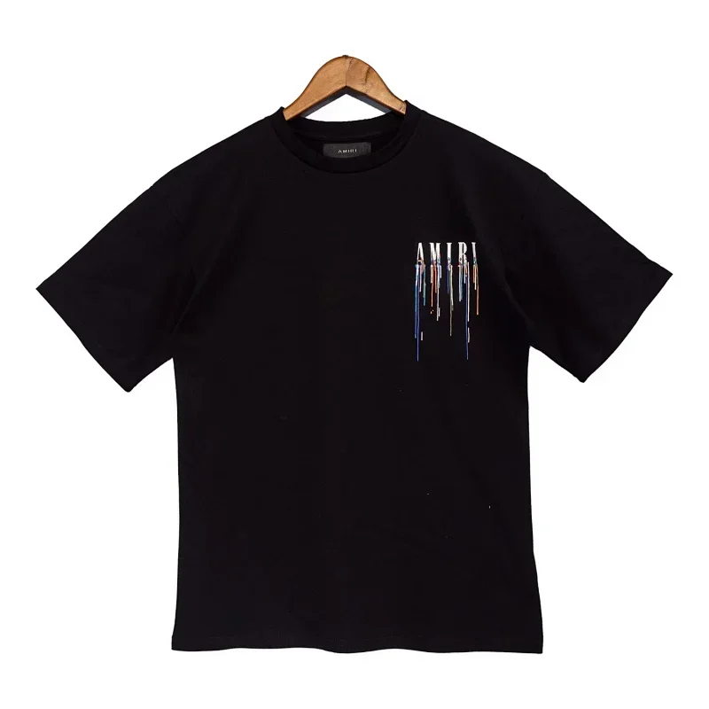 AMIRI Black T-Shirt with Drip-Effect Logo