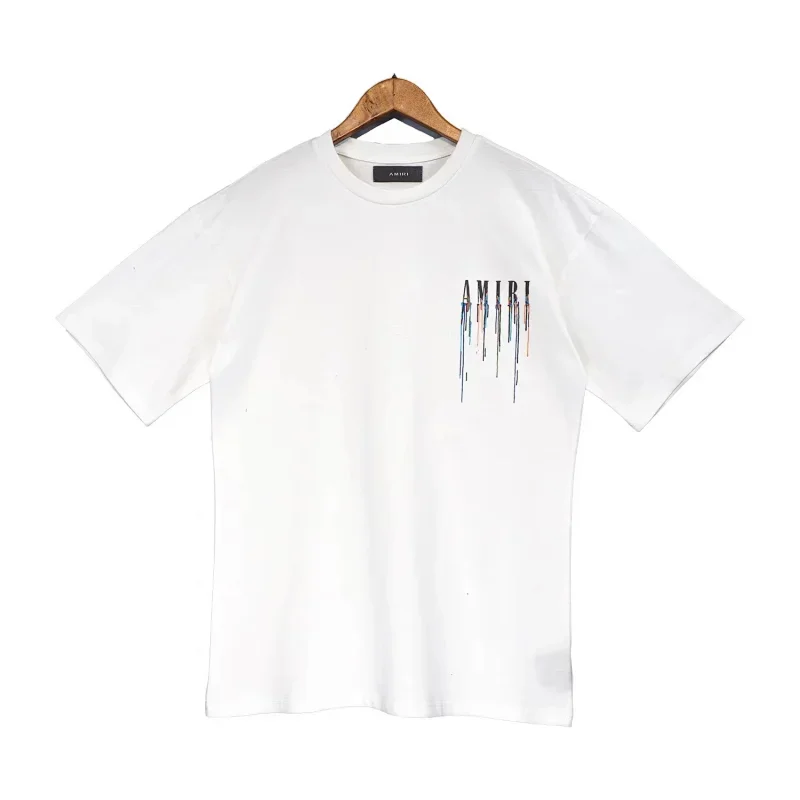 AMIRI White T-Shirt Colorful Drip Logo